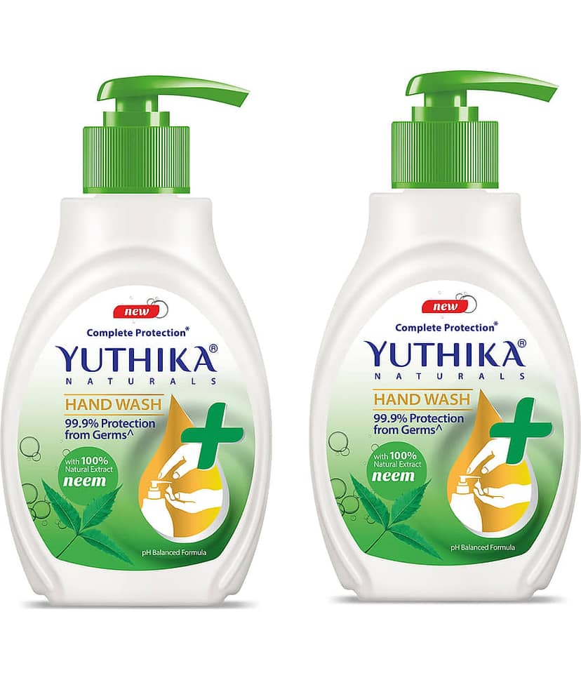 Yuthika Neem Handwash Dispenser Bottle 200ml Pack of 2, Liquid Hand Wash, pH Balanced Formula, Complete Germ Protection