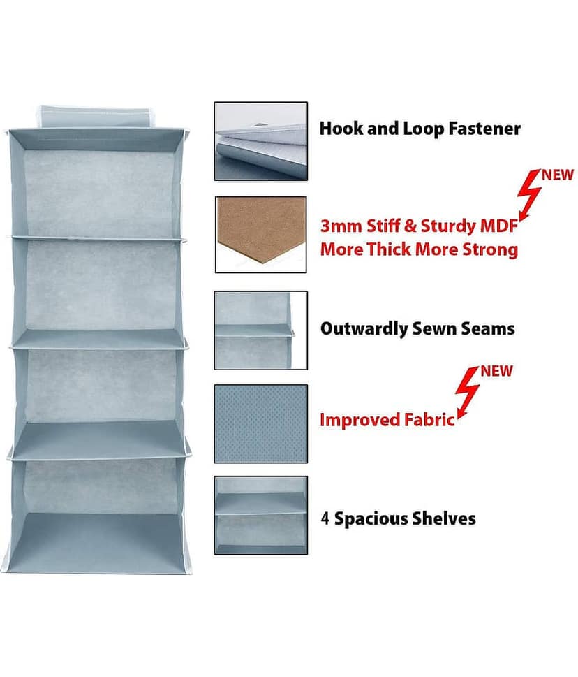 Non Woven Foldable Hanging 4 Shelves Wardrobe/Closet Cloth Storage Organizer -Pack of 2 view 2