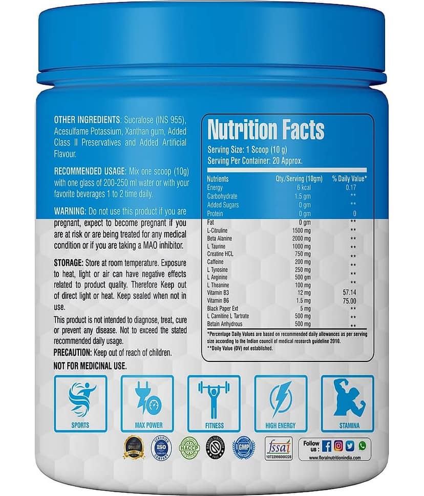 Floral Nutrition Pre Workout Amino Acid 250 gm view 2