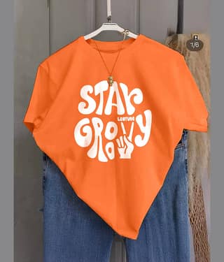 Leotude Men Cotton Blend Oversized Fit Printed T-Shirt ( Orange )