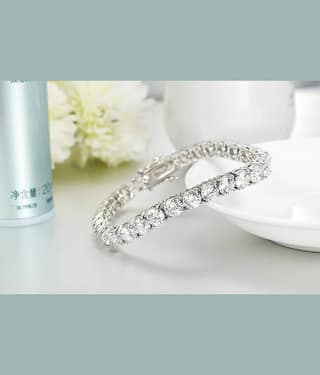 ZIVOM® Luxury Slim Classic Dainty Stylish Princess Cut 5Mm Cubic Zirconia American Diamond Silver Tennis Bracelet For Women Girls