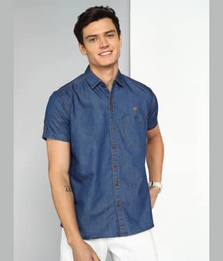 Kuons Avenue Denim Regular Fit Solids Half Sleeves Men's Casual Shirt - Blue ( Pack of 1 )