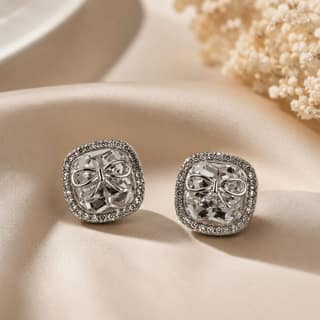 Elegantra American Diamond Stud Earrings | American Diamond Square Cut Stud Earrings With Elegant Bow Design | Stunner Studs For Anniversary Gift Mothers Day Gift Birthday Gift