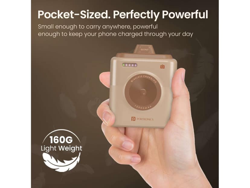 Portronics Moji 10 10000mAh mini Powerbank, Detachable Type C Cable, LED Indicator, 20W Wired Output - Mocha view 4