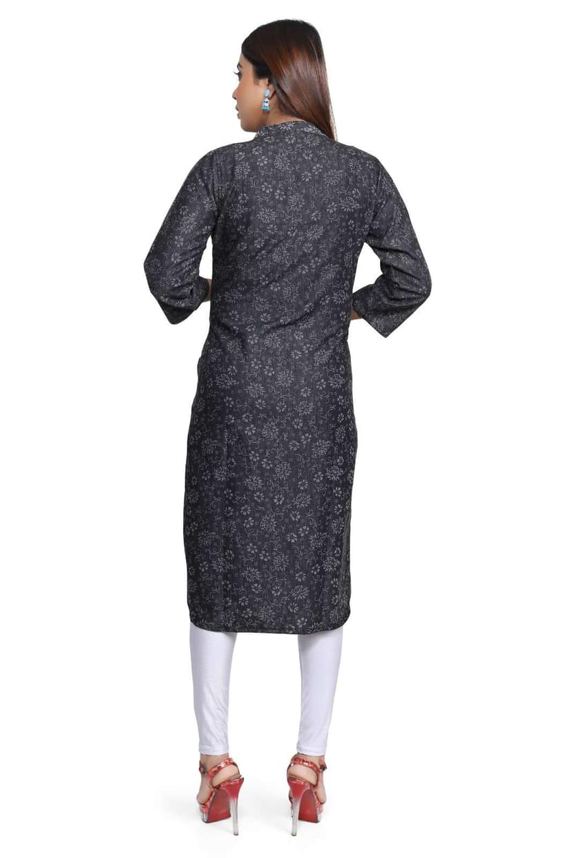 Denim Printed Kurti, Black - XL (Style -2499) view 2