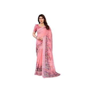 womens linen cotton printed saree with unstitched blouse 5mtr peach pid63904