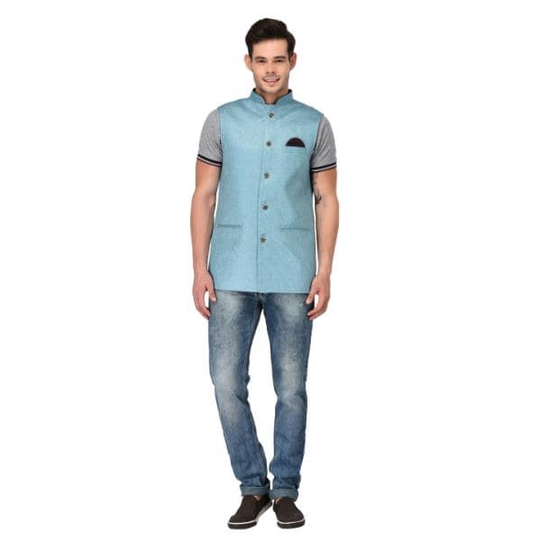Men's Stylish Plain Sleeveless Light Blue Jacket