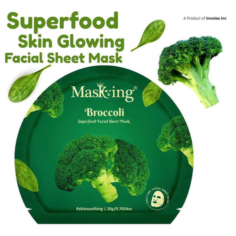 Superfood Broccoli facial sheet mask for glowing Skin and Hydrating, Pack of 2 view 2