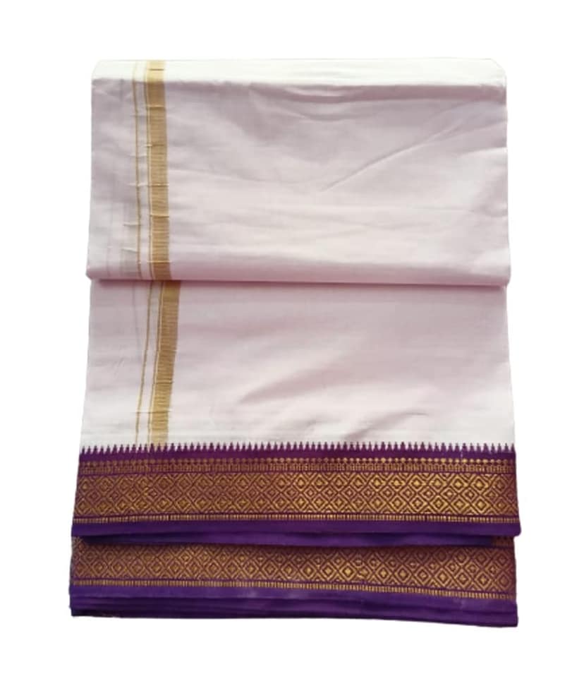 Jinka Lakshmi Collections 100% Handloom Cotton Dhoti With Big Borders 4 Meters Unstitched Pack of 2 (Multicolor-3) view 7