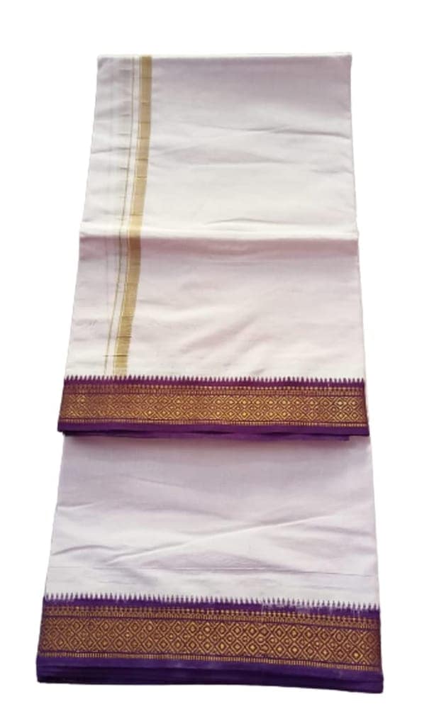 Jinka Lakshmi Collections 100% Handloom Cotton Dhoti With Big Borders 4 Meters Unstitched Pack of 2 (Multicolor-3) view 8
