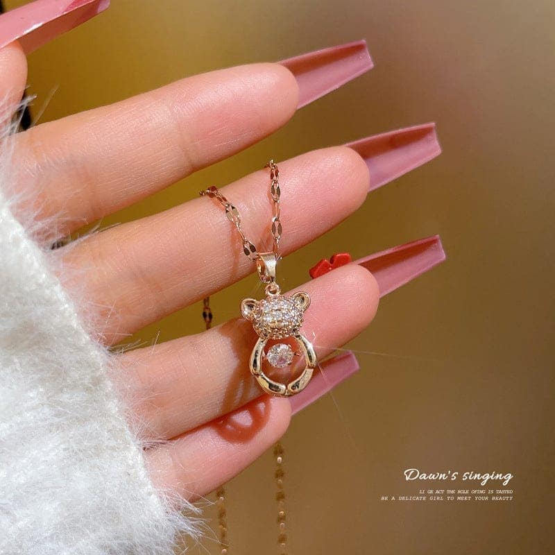 Jewelryklub Dancing Diamond Teddy Bear Shape Pendant With Chain - Rose Gold view 4