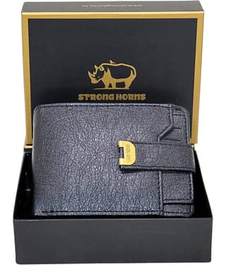 STRONG HORNS PU Self Design Men's Regular Wallet With 10 Slots For Card ( Black , Pack of 1 )