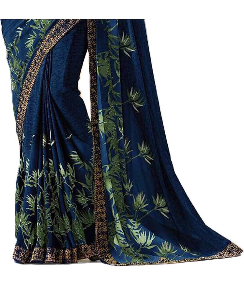 BLEESBURY Chiffon Printed Saree With Unstitched Blouse Piece ( Blue ) view 2