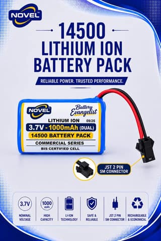 NOVEL 3.7V 1000mAh 14500 DUAL CELL SM PIN