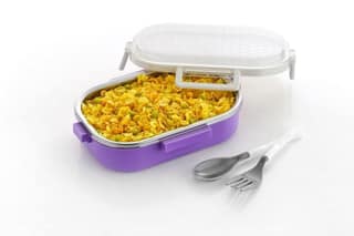 HAPPI Stainless Steel Leak Proof 4 Side Lock System Lunch Box for Office Men and Lunch Box for Kids, Food Warmer Lunch Box with Removable Small Container with 2 Spoons Set (Purple)