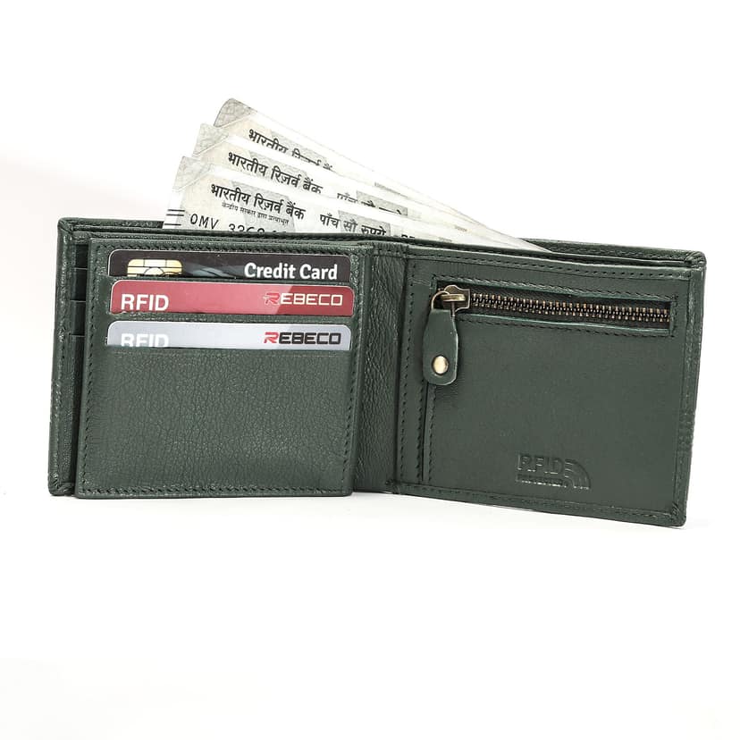 Vital King Men Trendy, Evening/Party Green Genuine Leather RFID Wallet (11 Card Slots) view 3