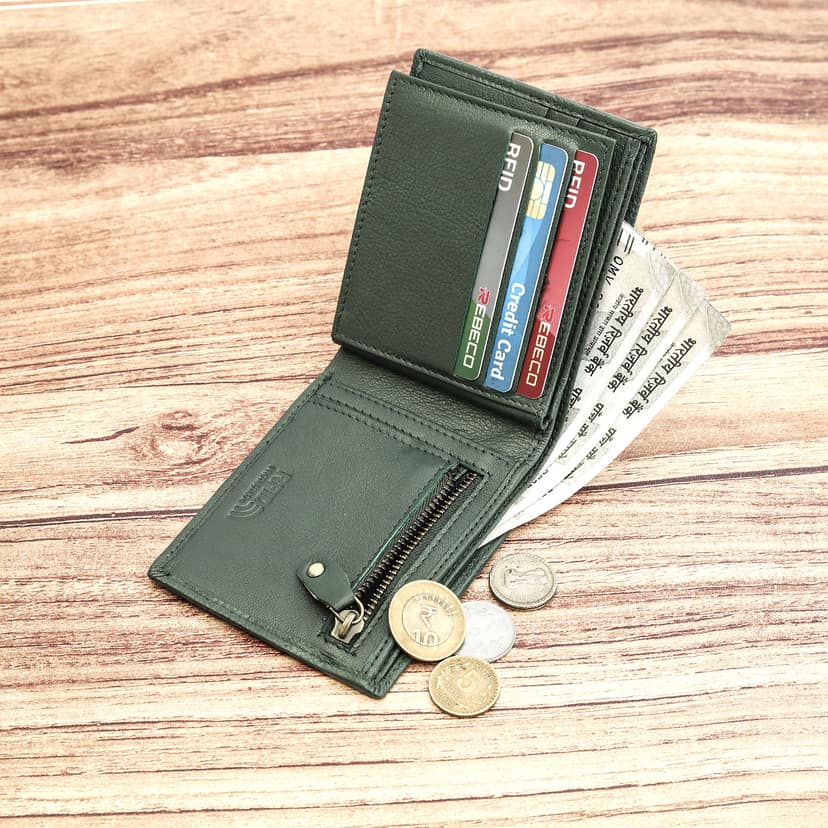 Vital King Men Trendy, Evening/Party Green Genuine Leather RFID Wallet (11 Card Slots) view 6