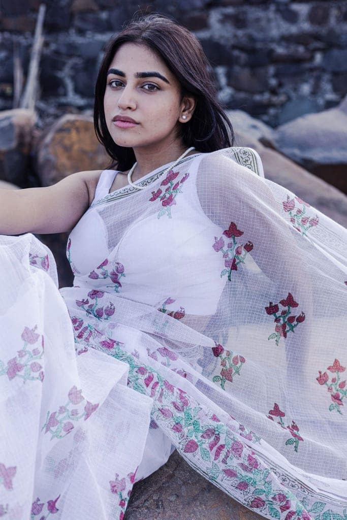 Kaisori Bagh Bouganvillea Kota blockprinted silk cotton saree view 7