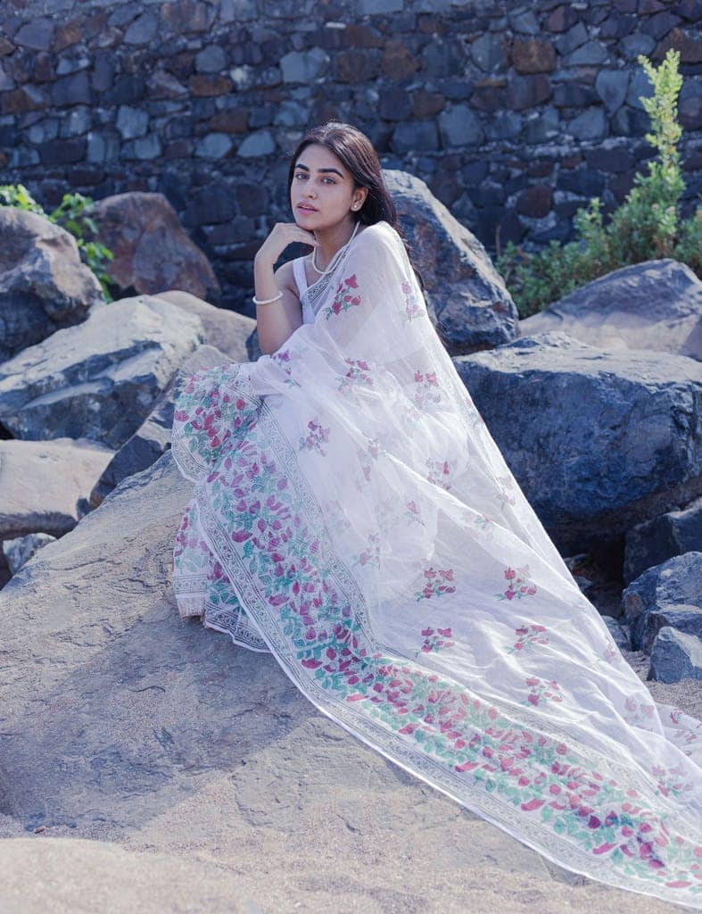 Kaisori Bagh Bouganvillea Kota blockprinted silk cotton saree view 8