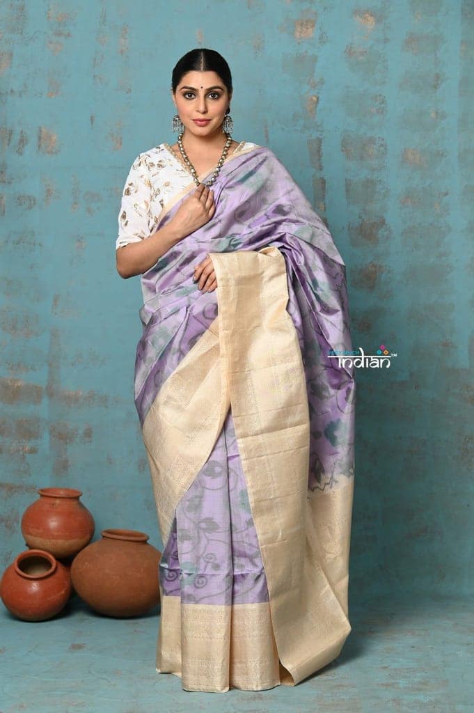 Anokhi ~ Handloom Pure Soft Silk Saree with All Over Ikkat Design ~ Lilac (Limited Edition) view 2