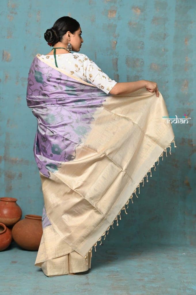 Anokhi ~ Handloom Pure Soft Silk Saree with All Over Ikkat Design ~ Lilac (Limited Edition) view 3