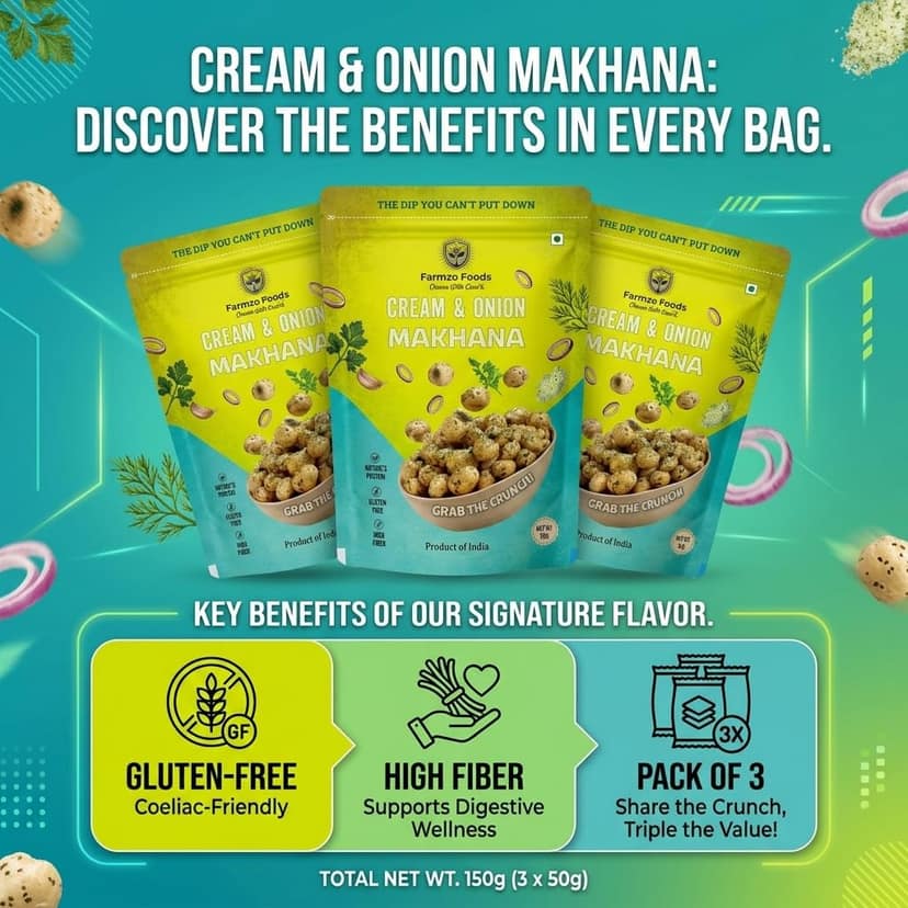 Farmzo Foods Cream & Onion Makhana (3 Pack) view 5