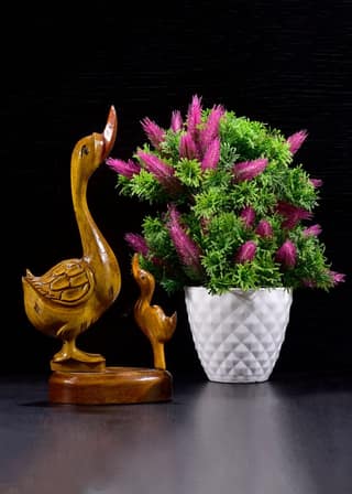 SOWPEACE Handcrafted Wooden Duck Set “The Mama and Baby Duck” showpiece, Premium Artisan Made Tabletop Home Decor for Living R