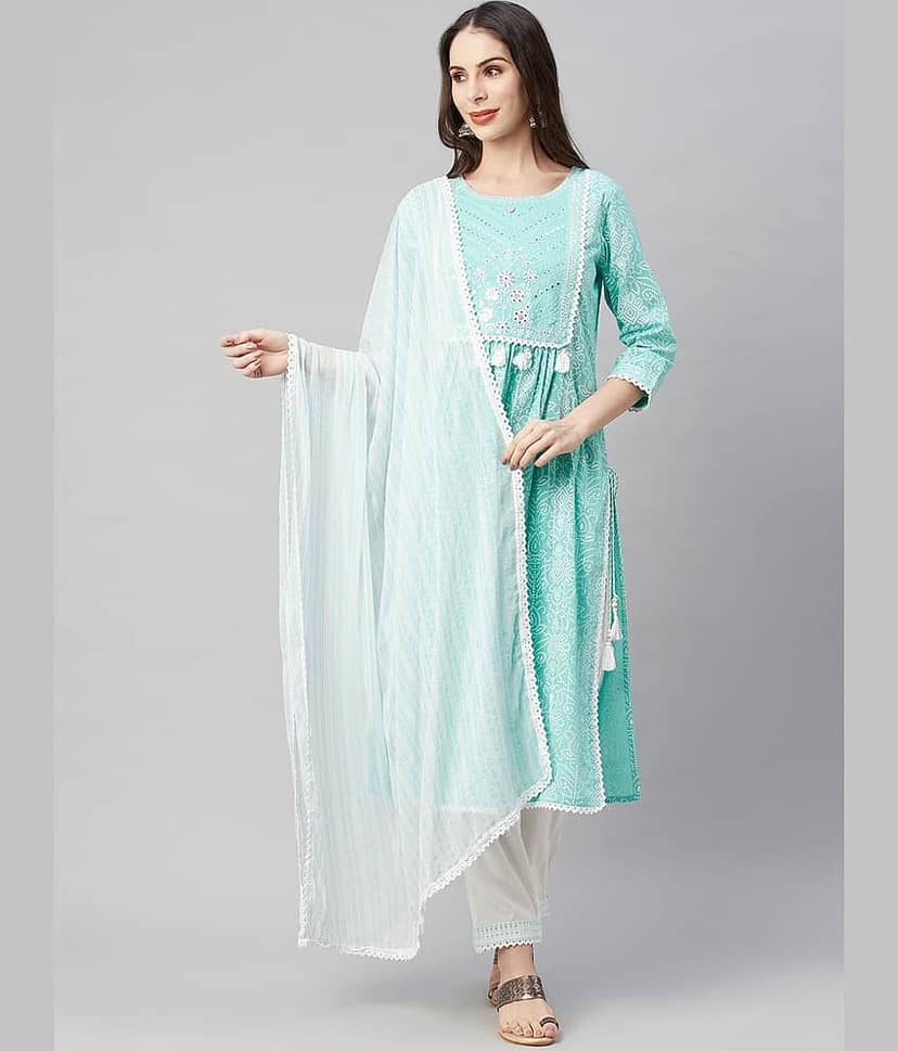 AMIRA'S INDIAN ETHNICWEAR - Green Straight Cotton Women's Stitched Salwar Suit ( Pack of 1 )