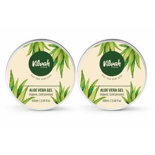 Vilvah Aloe Vera Gel Pack of 2 | Multipurpose Aloe Vera Gel for Face, Skin & Hair | Soothes Sunburns, Calms Irritated Skin & Hydrates Deeply | Non-Sticky, Fast Absorbing Formula | Styling & Pre-Wash Hair Care | 100g Each Vilvah Aloe Vera Gel Pack of 2 |