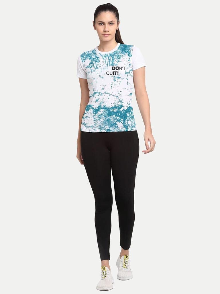 Women White / Blue Graphic Printed Gym T-shirt view 2
