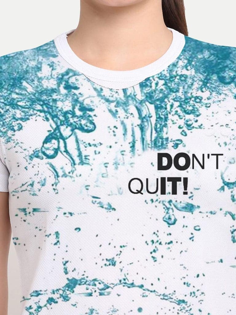 Women White / Blue Graphic Printed Gym T-shirt view 3