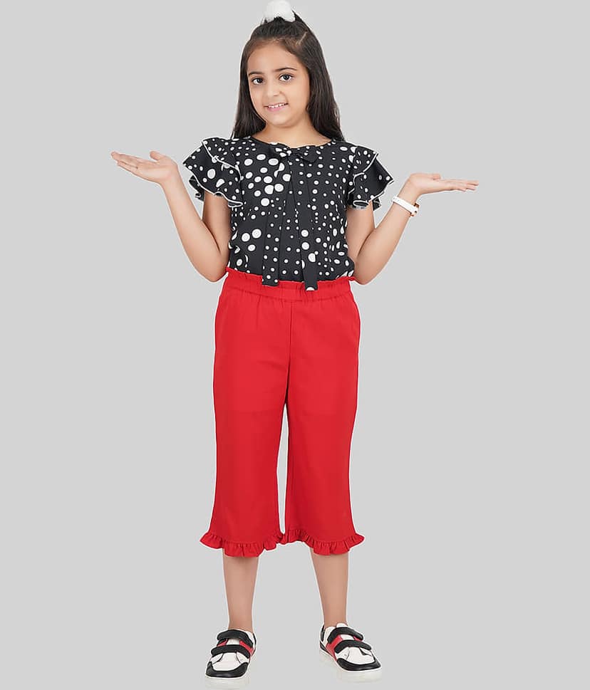 Being Naughty Pack of 1 Girls Polyester Top With Capris ( Black & Red )