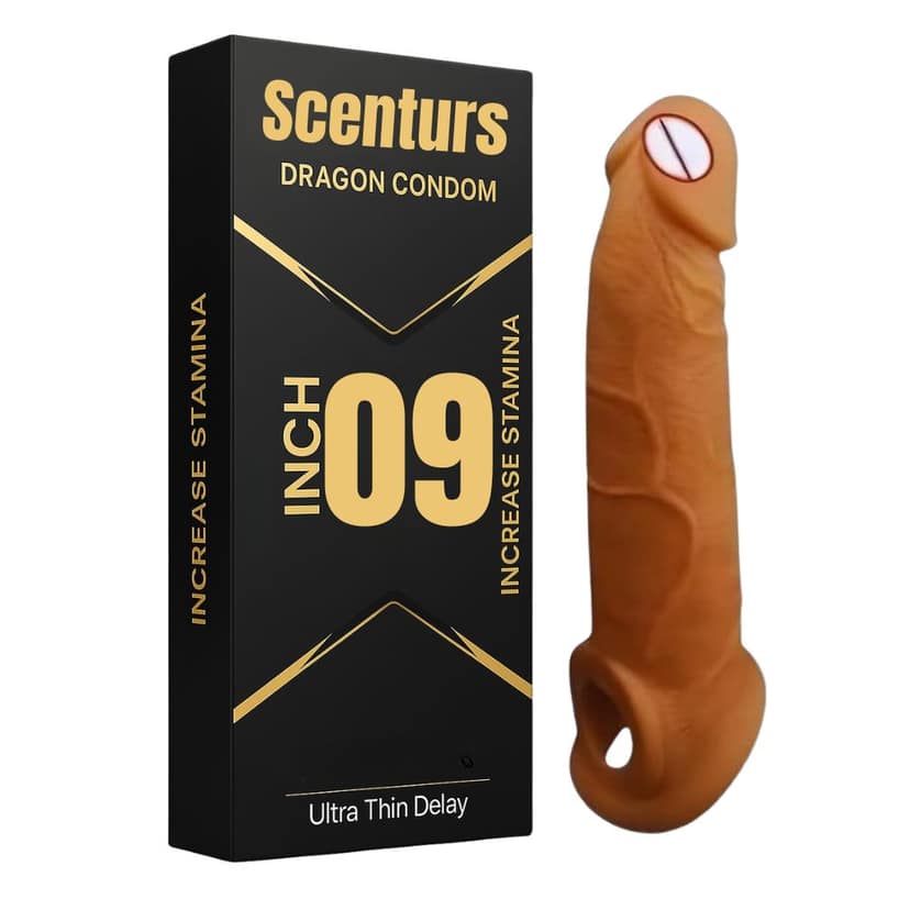 Scenturs 9 Inch Dragon Condom Reusable Chocolate Flavour, Intense Sensation Realistic Skin Feel & Safe Protection Comfortable pack of 1 pcs