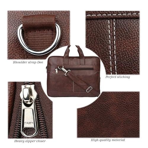 KAISHWA Brown Leather Messenger Bag for Men - 15.6 Inch Laptop Briefcase with Adjustable Shoulder Strap and Multiple Pockets view 4