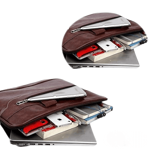 KAISHWA Brown Leather Messenger Bag for Men - 15.6 Inch Laptop Briefcase with Adjustable Shoulder Strap and Multiple Pockets view 6