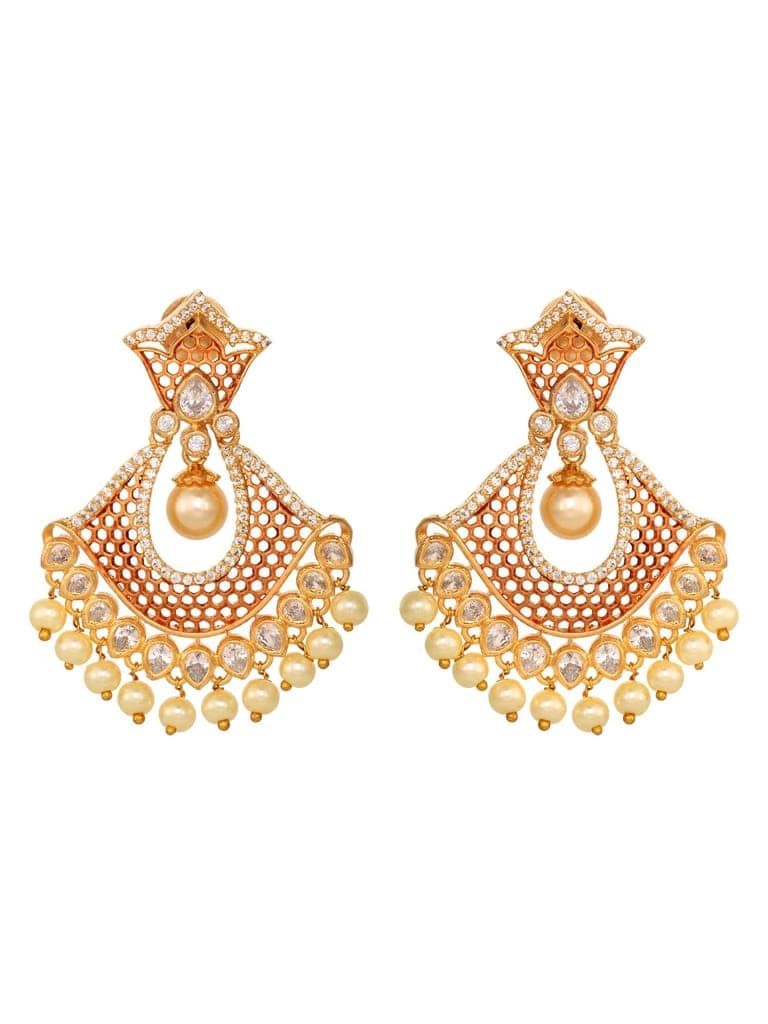 Rose Gold Plated AD Studded Modern Chandbali Pearl Drop Earrings view 4