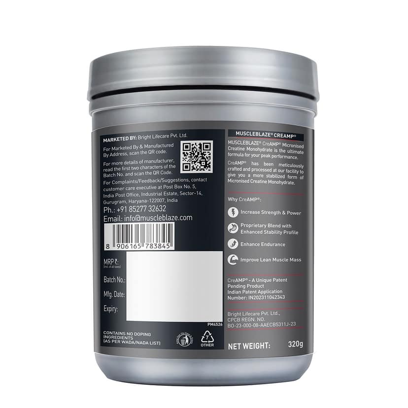 MuscleBlaze Creatine Monohydrate CreAMP with CreAbsorb (Citrus Blast,320g) Trustified Certified Creatine view 2