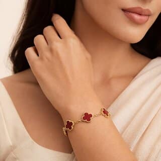 KIMTI 18k Gold Plated Clover Bracelet (Brown) view 2