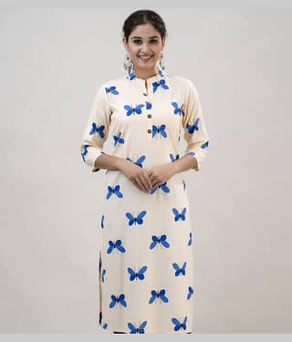 MAUKA - Blue Rayon Women's Straight Kurti ( Pack of 1 )