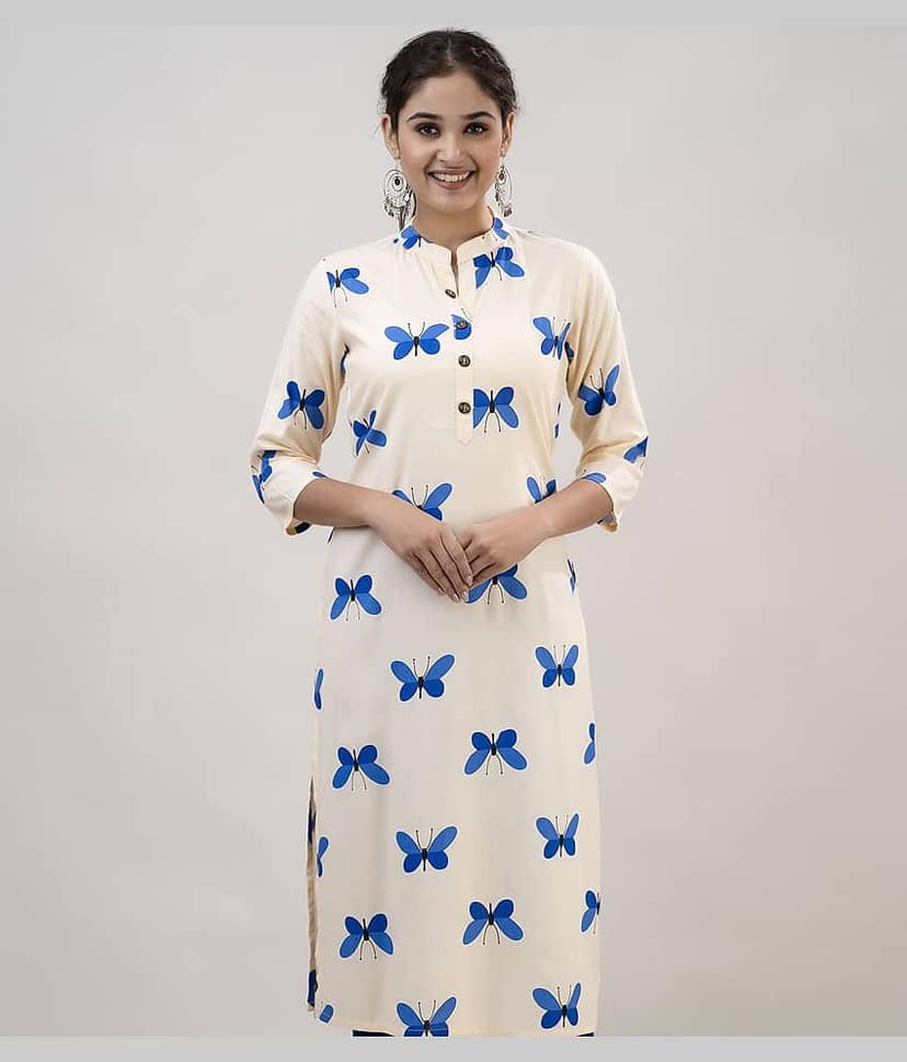 MAUKA - Blue Rayon Women's Straight Kurti ( Pack of 1 )