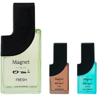 Ossa Magnet Fresh 100ml, Oud 15ml And Aqua 15ml Unisex EDP Long Lasting Perfume Combo For Men And Women (Pack Of 3)