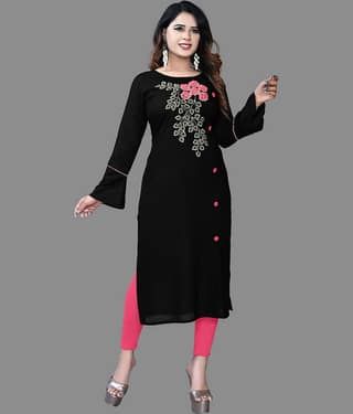 haya fashion - Black Rayon Women's Straight Kurti ( Pack of 1 )