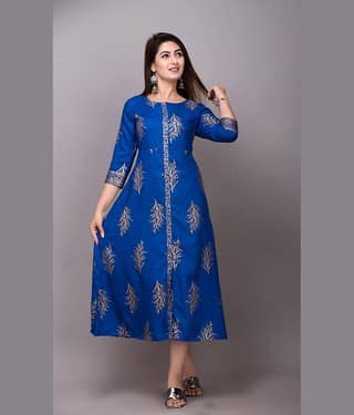 EXPORTHOUSE Women Rayon Ethnic Dress ( Turquoise )