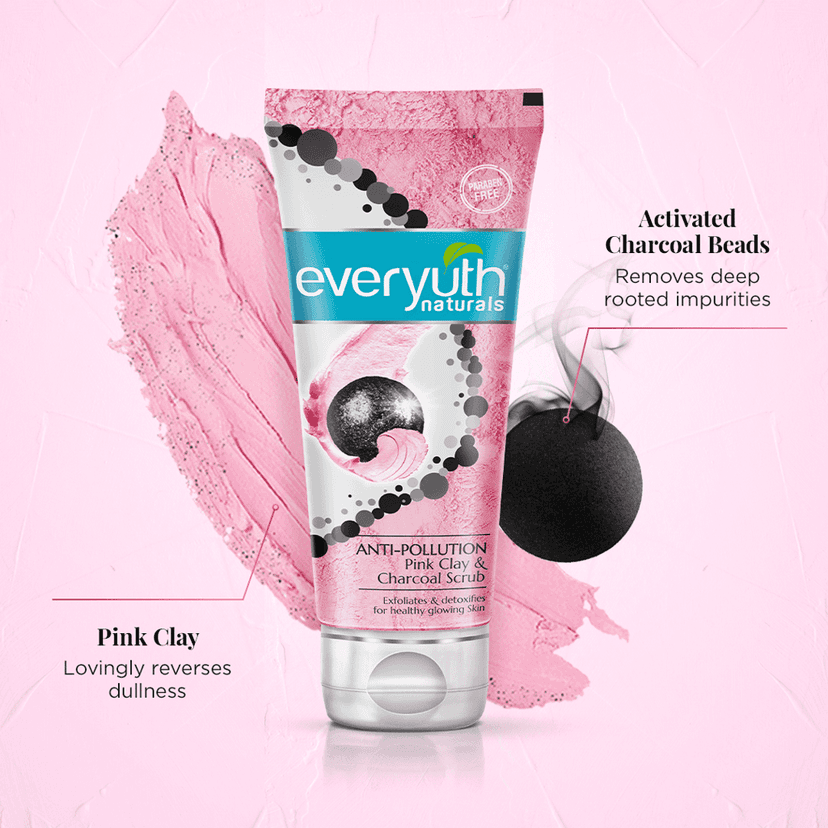 Everyuth Naturals Anti Pollution Pink Clay & Charcoal Scrub 50g | For all skin types (Oily/Dry) view 3