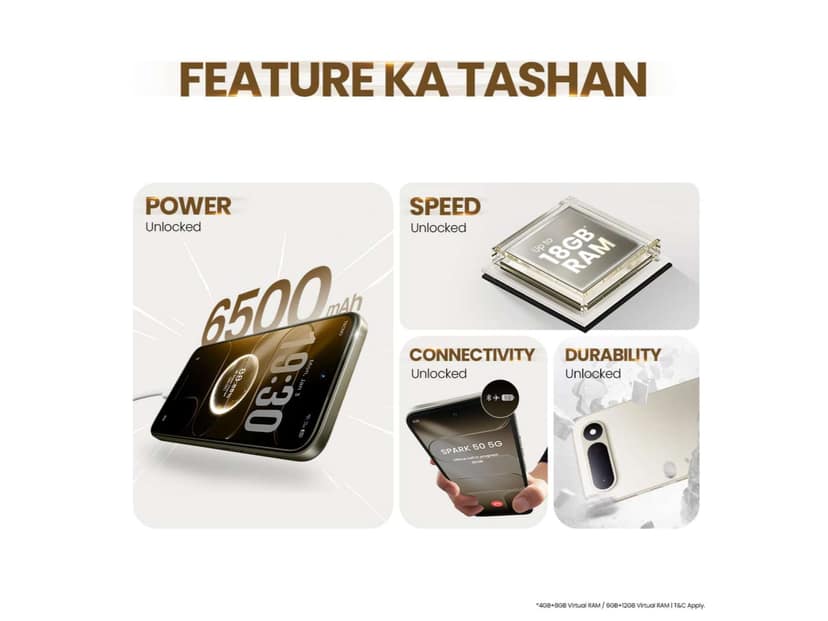 Tecno Spark 50 5G Smartphone, 4GB RAM, 128GB Storage - Champagne Gold view 2