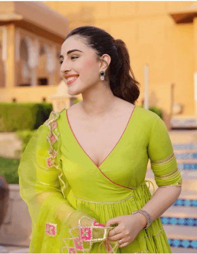 Lime Green Anarkali Kurta Set with Dupatta view 4