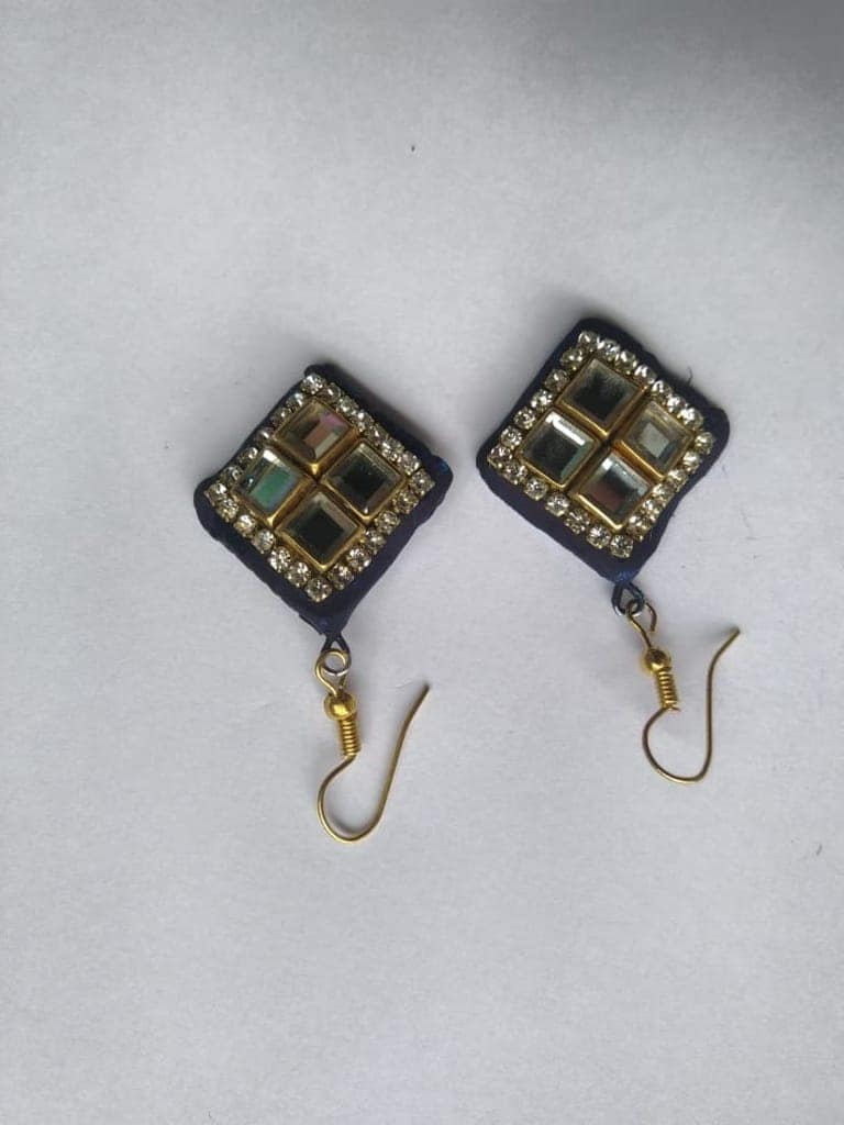 Blue and gold square-shaped earrings view 3