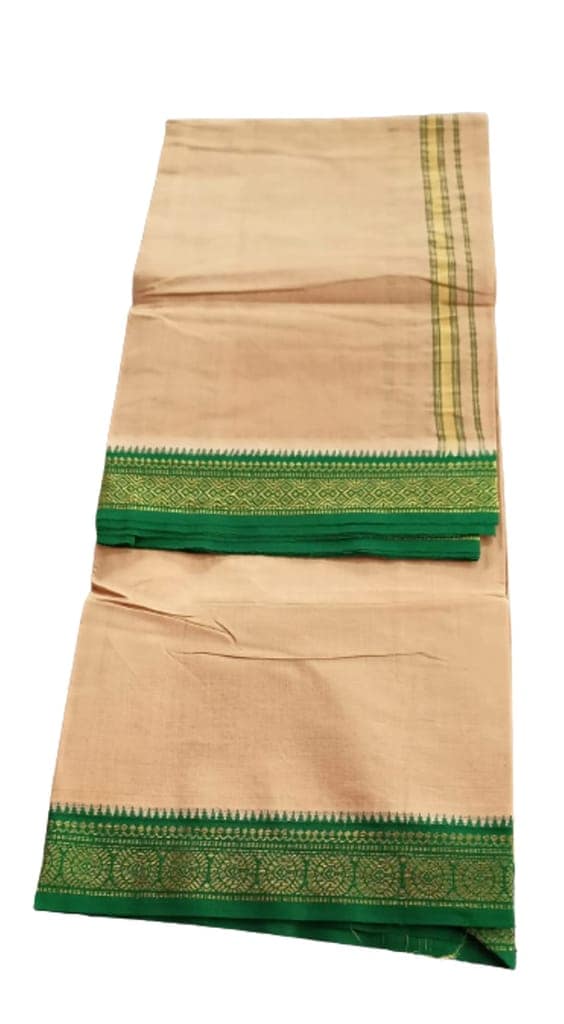 Jinka Lakshmi Collections 100% Handloom Cotton Dhoti With Zari Border Up and Down 4 Meters Unstitched Pack of 2 (Multicolor-8) view 4
