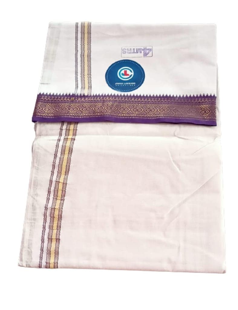 Jinka Lakshmi Collections 100% Handloom Cotton Dhoti With Zari Border Up and Down 4 Meters Unstitched Pack of 2 (Multicolor-8) view 7