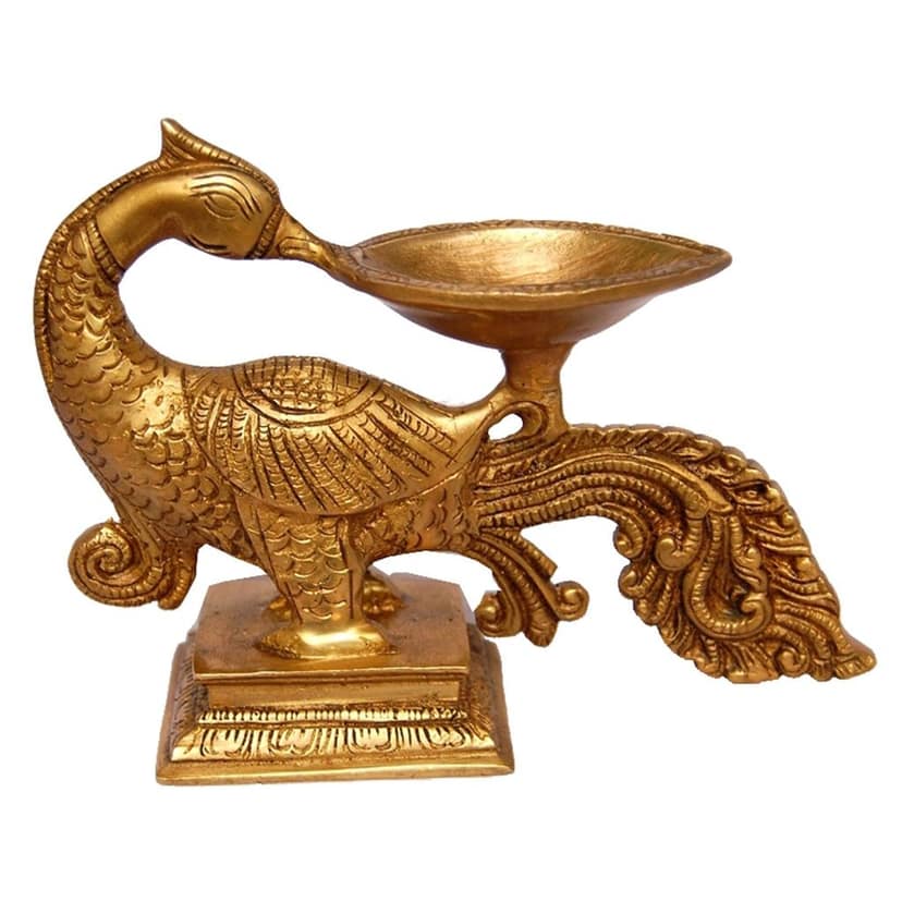 Brass Peacock Diya Jyoti Deepak Oil Lamp 1 Wick - Elegant Deepak for Home Puja, Height : 5 Inch (BSMAS1166 A) view 2